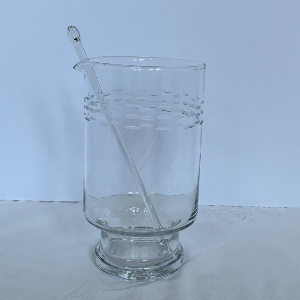 Princess House Crystal Heritage Martini Cocktail Pitcher Etch MCM Barware Retro